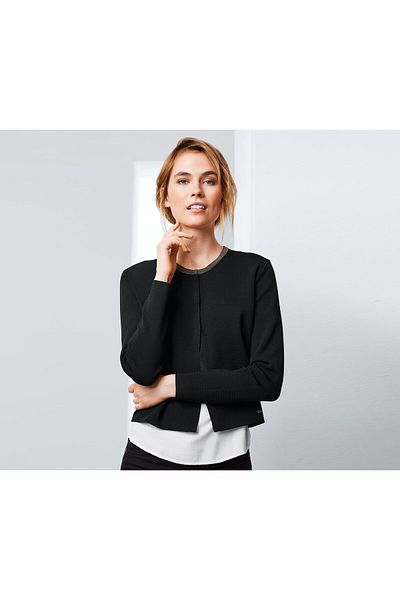 Tchibo Women Split Neck Plain Cardigan, Black