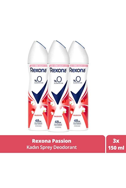Rexona Kadın Sprey Deodorant Passion %0 Alüminyum 150 ml X3