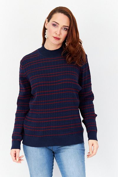 Tchibo Women Crew Neck Long Sleeves Stripe Sweater, Navy