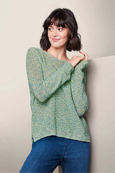 Tchibo Women Round Neck Long Sleeves Knit Sweater, Green Combo