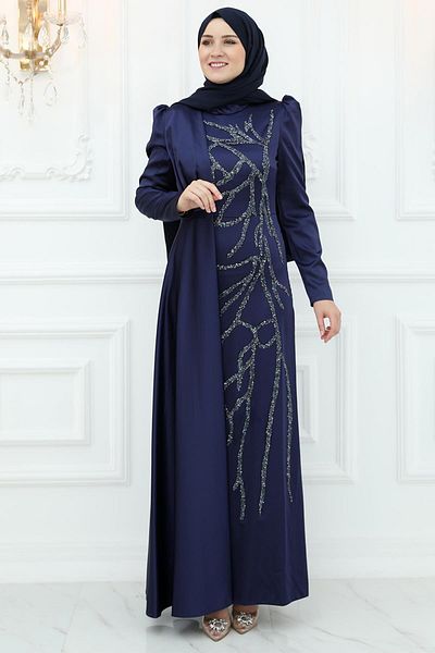 Amine Hüma Βραδινό φόρεμα Burçin Satin Navy Blue