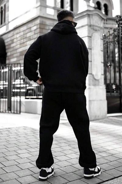 NO 601 Men's Black Oversize Stripe Paris Printed Sweatshirt