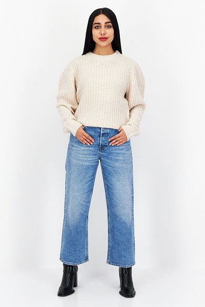 Tchibo Women Crew Neck Long Sleeves Knitted Sweater, Beige