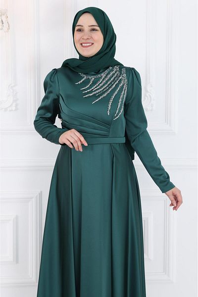 Amine Hüma Βραδινό φόρεμα Berceste Satin Emerald