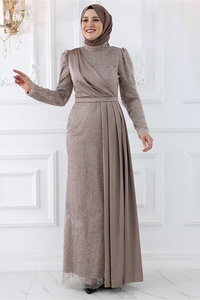 Amine Hüma Βραδινό φόρεμα Ecmel Gold Hijab