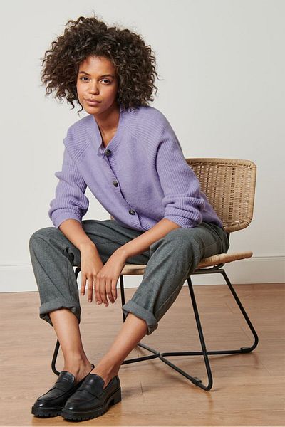 Tchibo Women Round Neck Knitted Cardigan, Purple