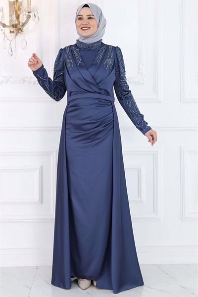 Amine Hüma Indigo Hijab Evening Dress - River