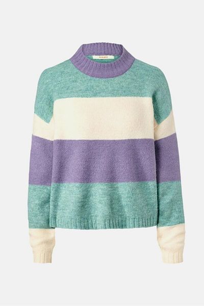 Tchibo Women Crew Neck Stripe Sweater, Purple Combo