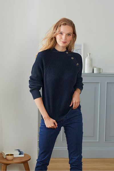 Tchibo Women Round Neck Knitted Sweaters, Navy Blue