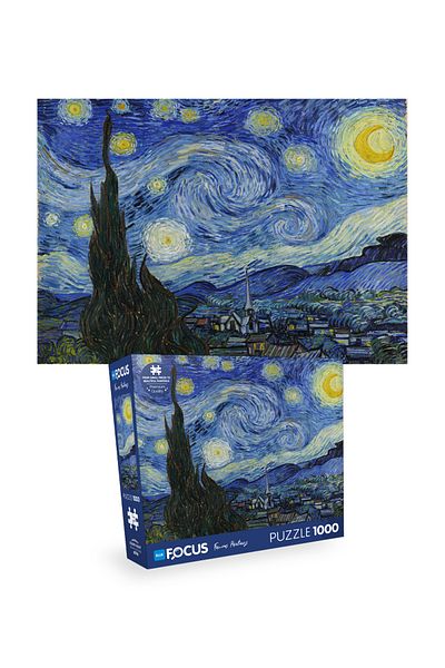 Blue Focus 2 Piece 1000 Piece Puzzle - Starry Night and Mountain Houses Design