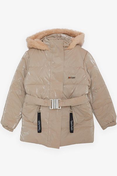 esso mandolin Beige Coat for 2-6 Years Old Girls - Belted and Hooded