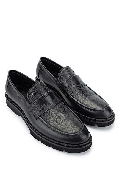 Tamer Tanca Men's Genuine Leather Black Loafer Shoes