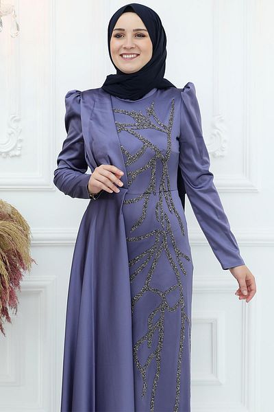 Amine Hüma Βραδινό φόρεμα Burçin Satin Indigo