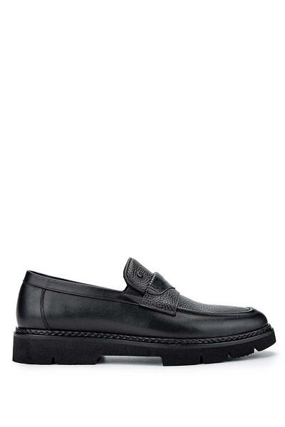 Tamer Tanca Men's Genuine Leather Black Loafer Shoes