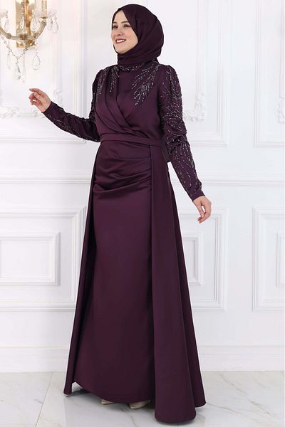 Amine Hüma Hijab Evening Dress River Plum