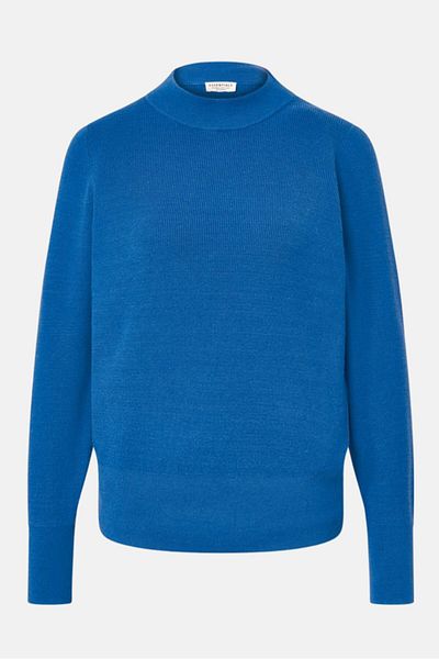 Tchibo Women Mock Neck Long Sleeve Textured Sweater, Blue