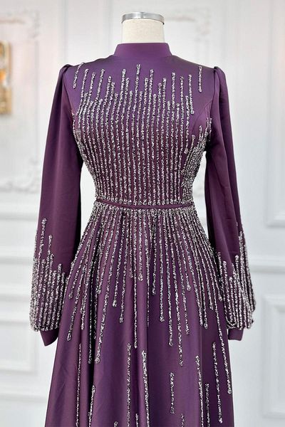 Amine Hüma Hijab Evening Dress Plum Shimal