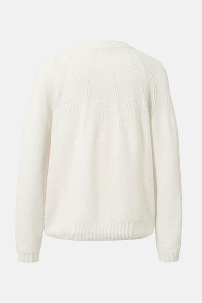 Tchibo Women Crew Neck Long Sleeve Knitted Sweater, White