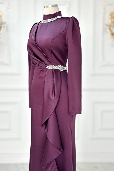 Amine Hüma Plum Colored Demre Hijab Evening Dress