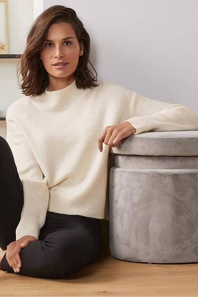 Tchibo Women Crew Neck Textured Sweater, Creamy