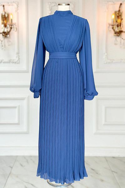 Amine Hüma Βραδινό φόρεμα Indigo Alina Pleated Hijab