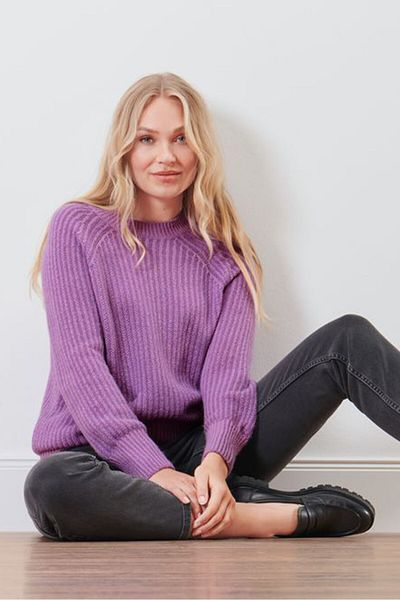 Tchibo Women Mock Neck Long Sleeve Textured Sweater, Purple
