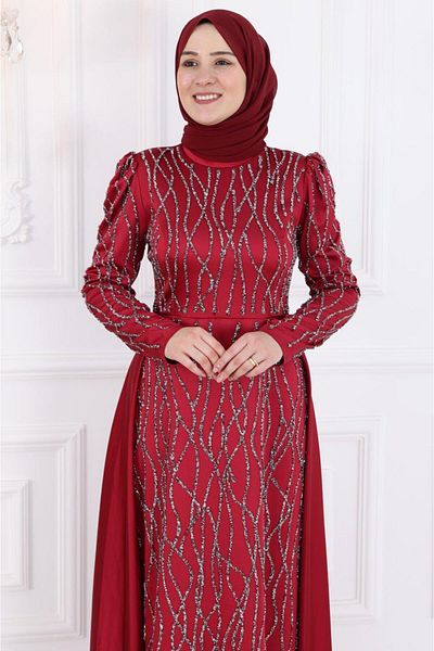 Amine Hüma Βραδινό φόρεμα με μπορντό Didem Hijab