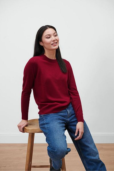 Tchibo Women Crew Neck Long Sleeves Textured Sweater, Red