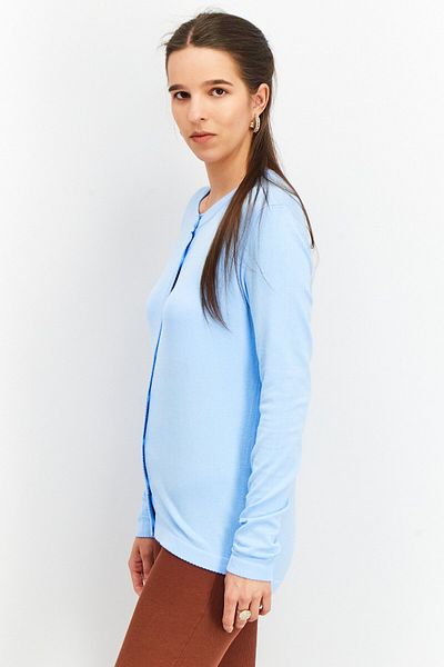 Tchibo Women Round Neck Long Sleeve Fine Knit Cardigan, Light Blue