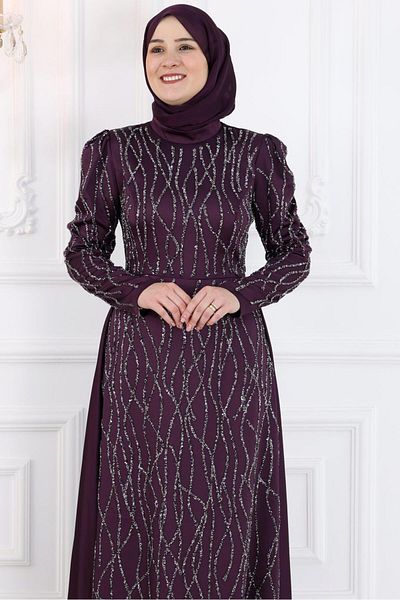 Amine Hüma Βραδινό Φόρεμα Hijab Didem - Plum