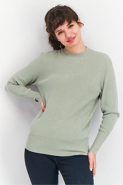 Tchibo Women Crew Neck Long Sleeves Knit Sweater, Sage Green