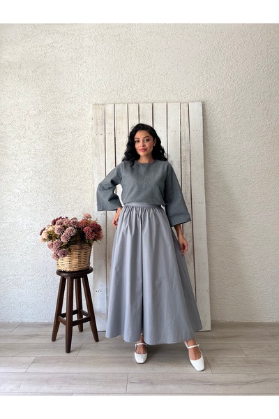 KÜÇÜĞÜM BUTİK Сіра спідниця з плісированою полівкою з попліну