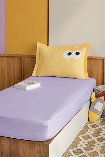 Eponj Home Single Pes Elastic Sheet Set - Funny Plain Painting, Lilac-Yellow