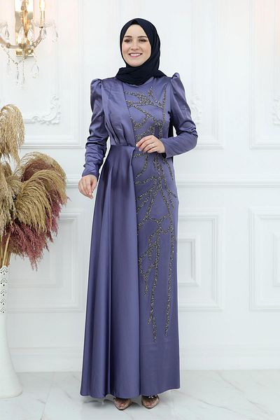 Amine Hüma Βραδινό φόρεμα Burçin Satin Indigo