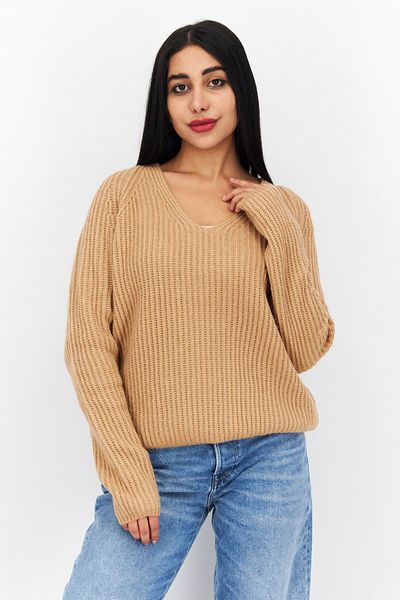 Tchibo Women V-neck Knitted Sweater, Brown