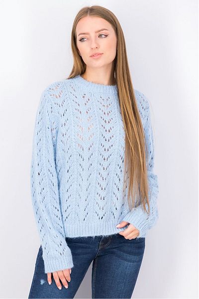 Tchibo Women Crew Neck Eyelet Sweater, Light Blue