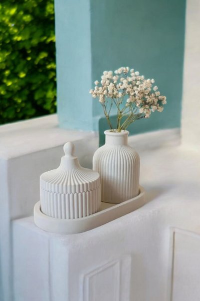 MOD10 Set de 3 vaze minimaliste în stil nordic cu farfurie ovală decorativă