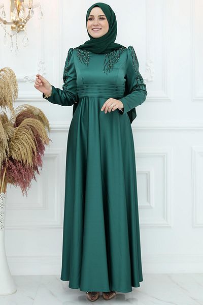 Amine Hüma Βραδινό φόρεμα Zeren Satin Emerald