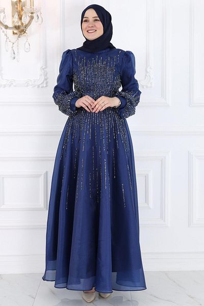 Amine Hüma Milena Hijab-abendkleid in Marineblau