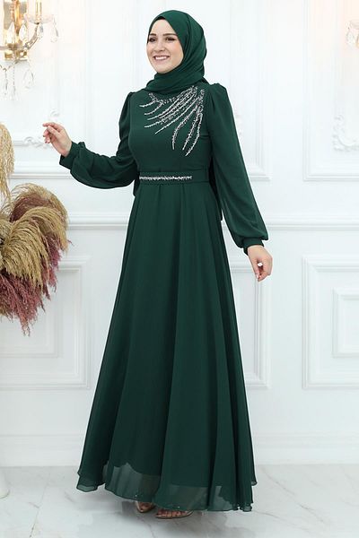 Amine Hüma Βραδινό φόρεμα Belgin Chiffon Emerald