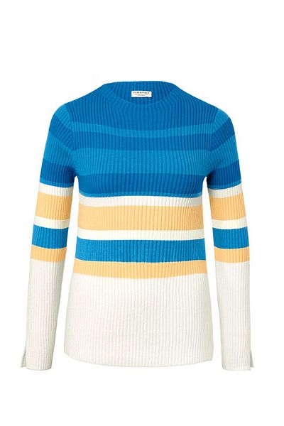 Tchibo Women Ribbed Stripe Long Sleeve Sweater, Blue