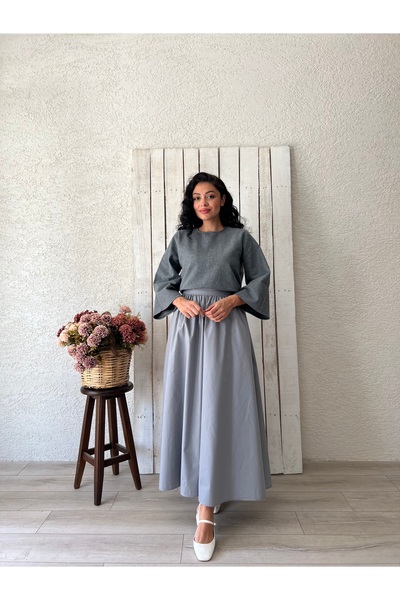 KÜÇÜĞÜM BUTİK Сіра спідниця з плісированою полівкою з попліну