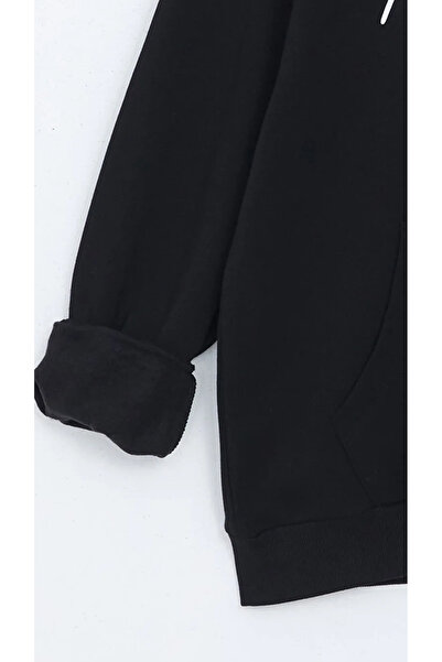 LC Waikiki XSIDE Yeni Siyah Uzun Kollu Atatürk İmzası Baskılı Erkek Hoodie