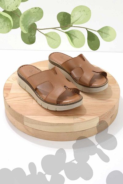 Bambi Taba Δερμάτινες Γυναικείες Παντόφλες Κ 04296100303