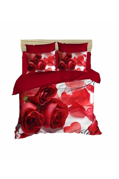 Fabeteks Valentine's Day Rose 3-D Digital Double Duvet Cover Set