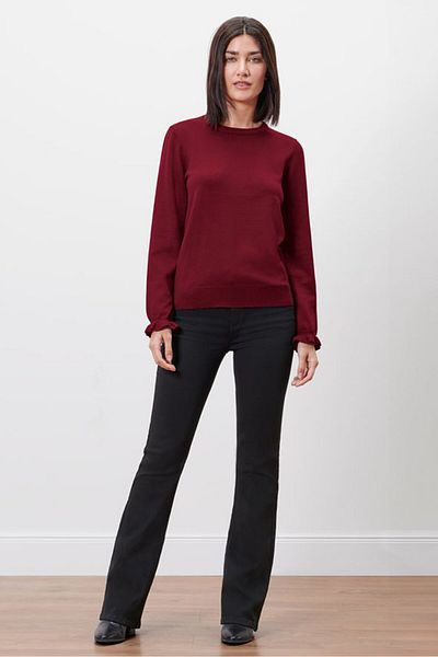 Tchibo Women Crew Neck Long Sleeve Textured Sweater, Maroon
