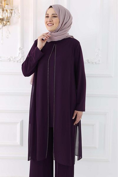 Amine Hüma Ayça Hijab Plum Evening Dress