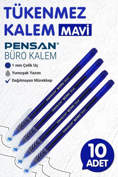 t tuğset etiket قلم حبر جاف بينسان بوريو أزرق 1 ملم 10 عبوات-T1103