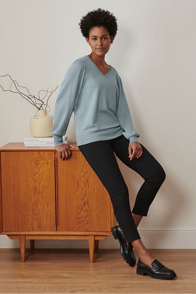 Tchibo Women V-neck Long Sleeve Sweater, Sage Green