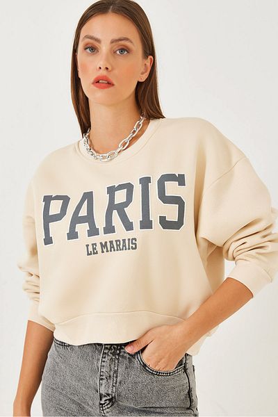 Bianco Lucci Γυναικείο φούτερ με στάμπα Paris με τρεις κλωστές